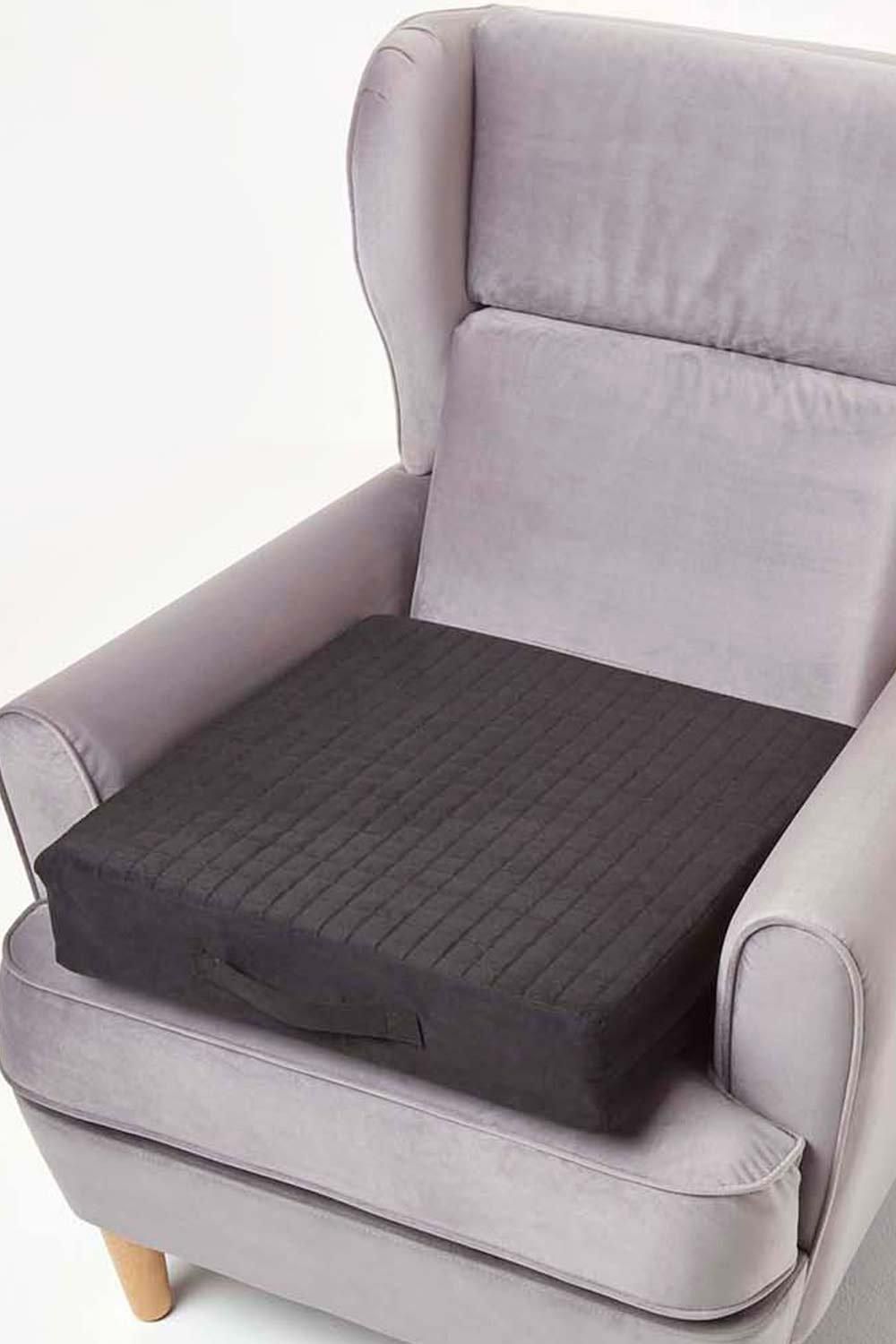 Homescapes Suede Orthopaedic Foam Armchair Booster Cushion in Black
