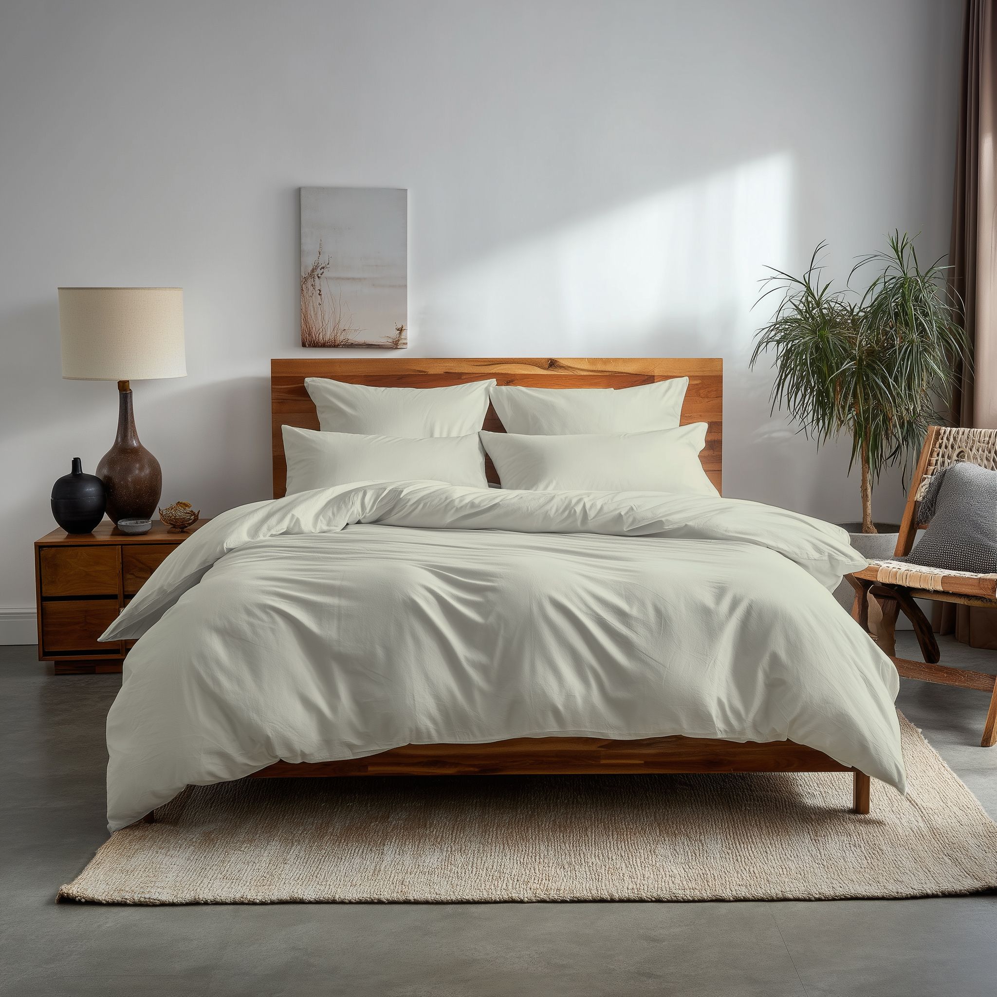 Snug City Plain Dyed Easy Care Polycotton Duvet Cover & Pillowcase/s Set Bed Linen in Cream