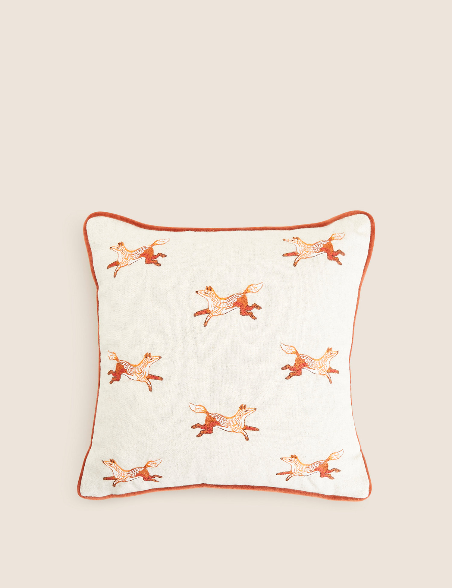M&S Cotton Rich Fox Small Embroidered Cushion