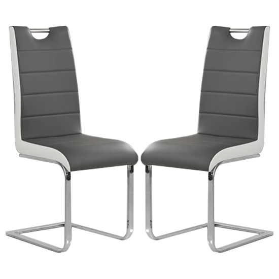 Petra Grey And White Faux Leather Dining Chairs In Pair