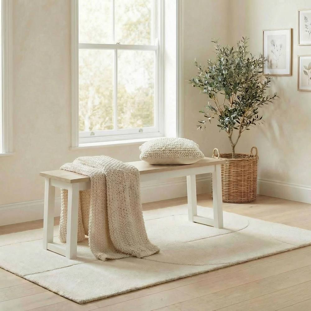 FurnitureboxUK Tobermory Rectangular Whitewash & White Wood Dining Bench
