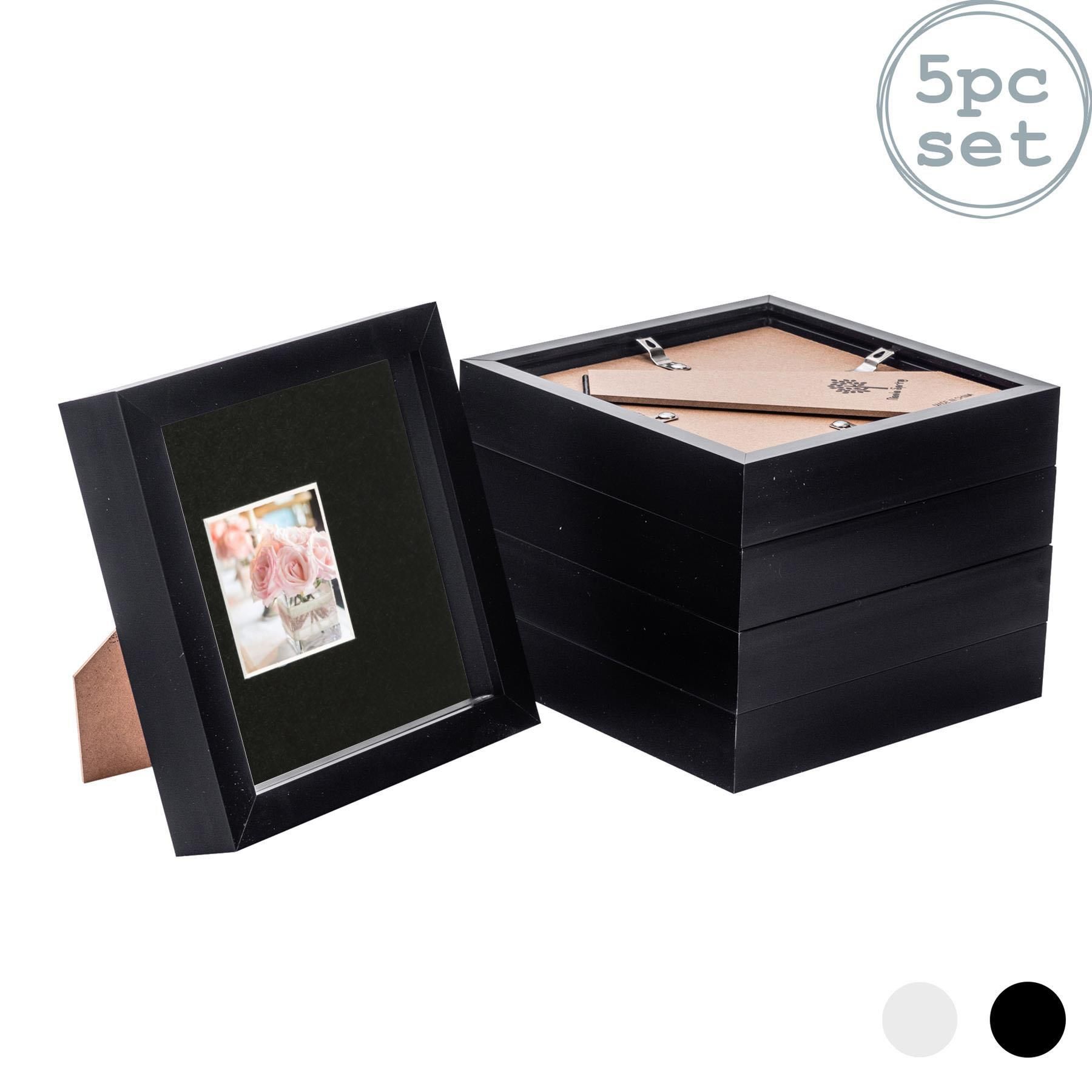Nicola Spring 3D Box Photo Frames - 6 x 6" with 2 x 2" Mount - Ivory Mount - Pack of 5 in Black