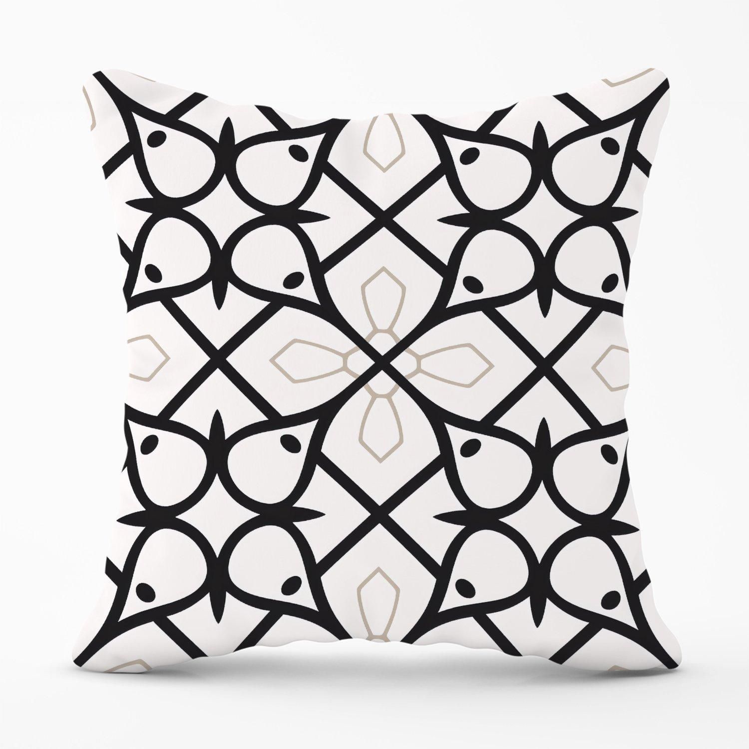 Warren Reed - Designer Arabic Style Pattern Outdoor Cushion in Black