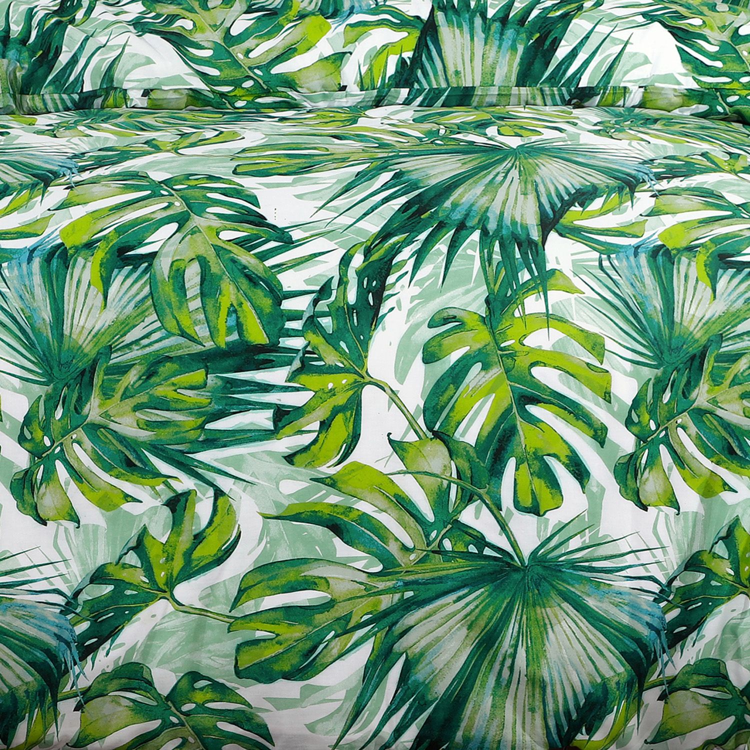 Velosso Tropical Leaf Cotton Rich Printed Duvet Cover & Pillowcase Set in Green