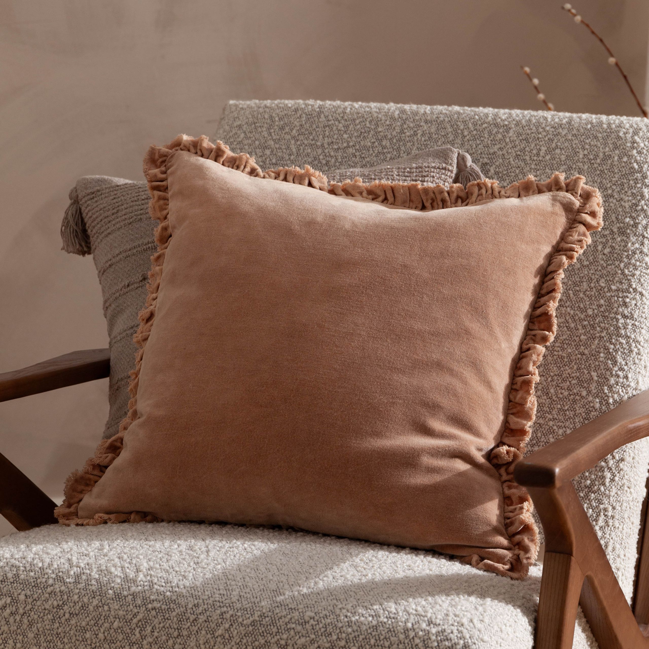 Yard Bertie 100% Cotton Velvet Cushion in Pale Pink