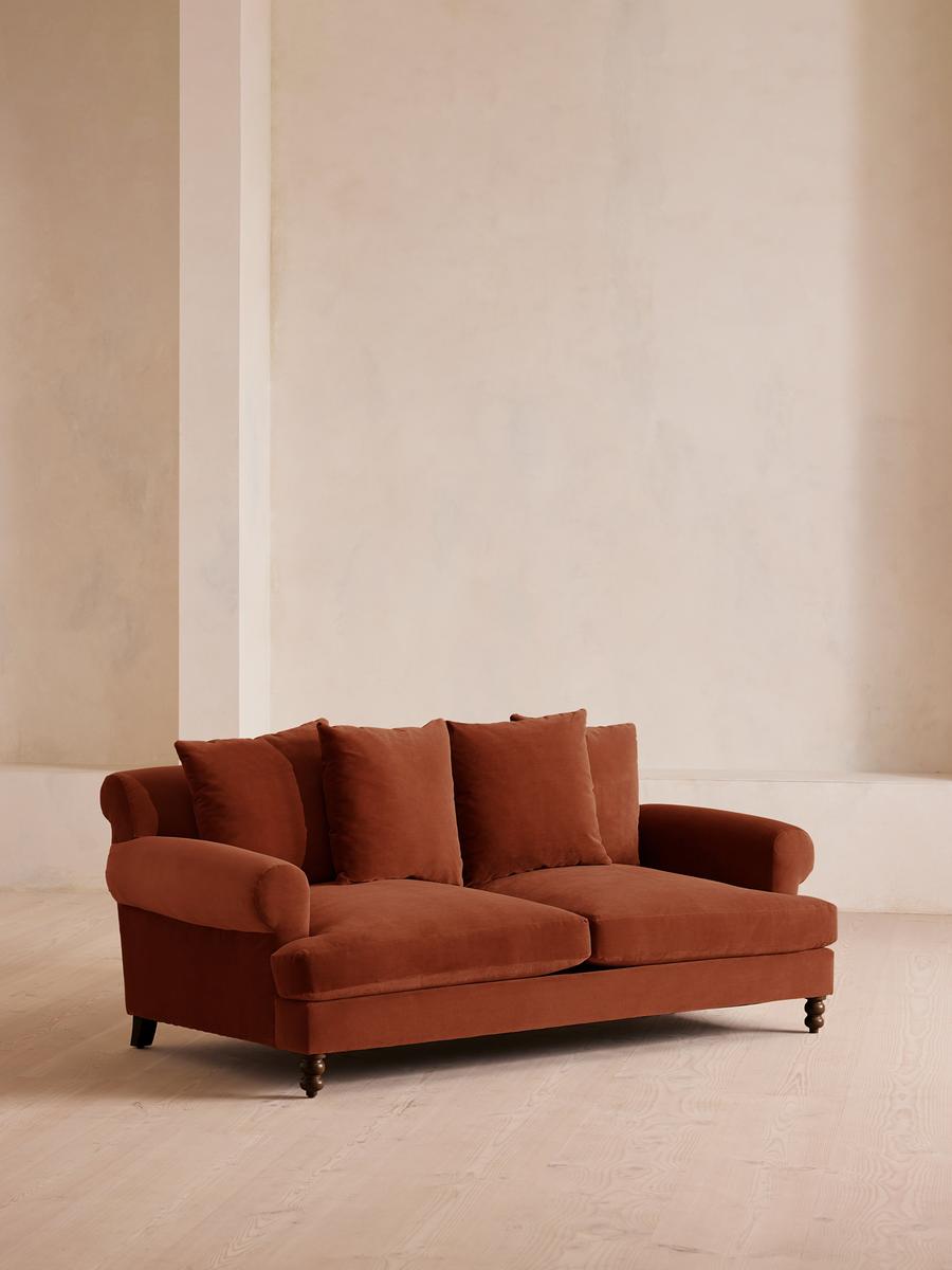 Audrey Two Seater Sofa, Velvet Rust