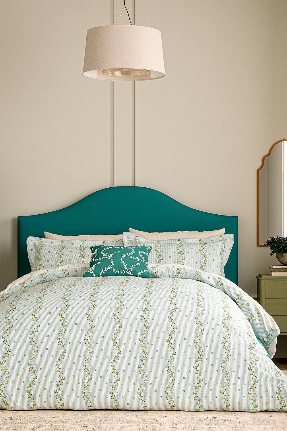 V&A 'Spitalfields Rose' Cotton Duvet Cover Set in Duck Egg Blue