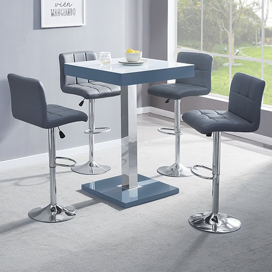 Topaz Grey White Glass Bar Table With 4 Coco Grey Stools