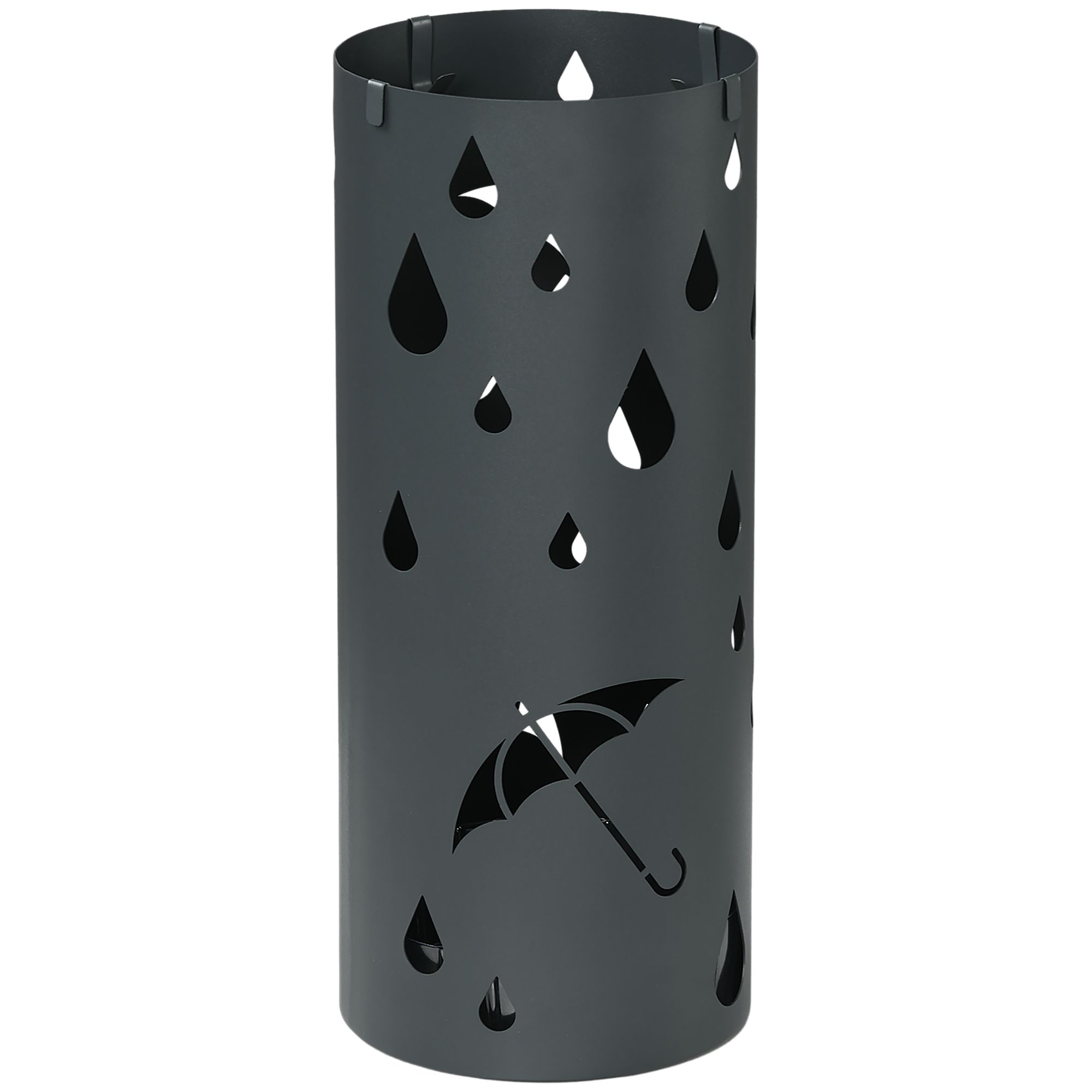 HOMCOM Round Umbrella Stand Umbrella Holder for Hallway with 4 Hooks in Dark Grey 2