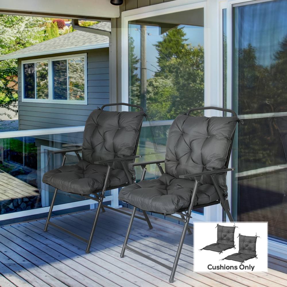 OUTSUNNY Set of 2 Garden Chair Cushions Seat Pad for Outdoor & Indoor Use in Dark Grey