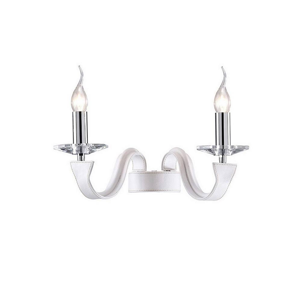 Netlighting Nardini Wall Lamp 2 Light E14 Polished ChromeWhite Faux LeatherCrystal in White