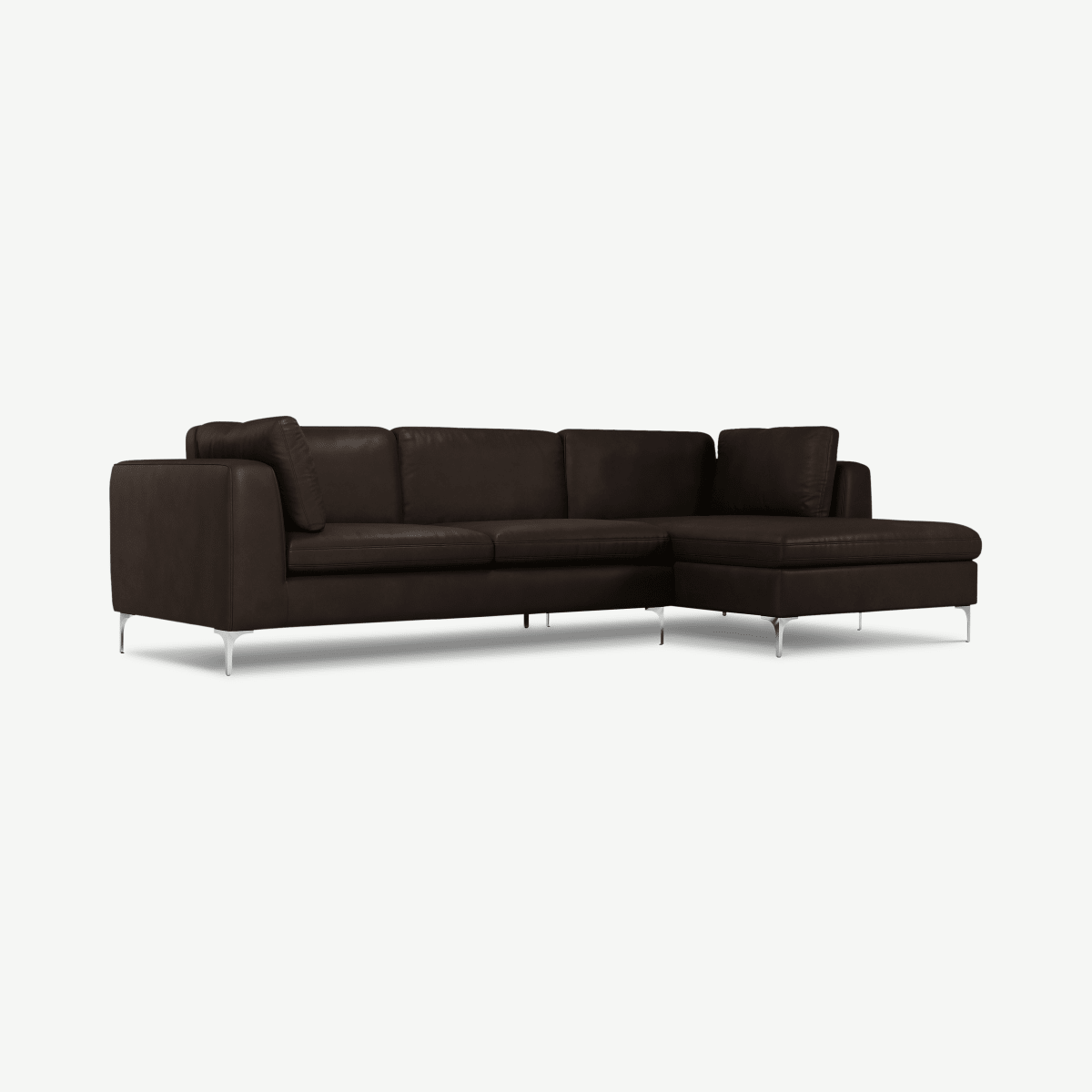 Monterosso Right Hand Facing Chaise End Sofa, Denver Dark Brown Leather with Chrome Leg