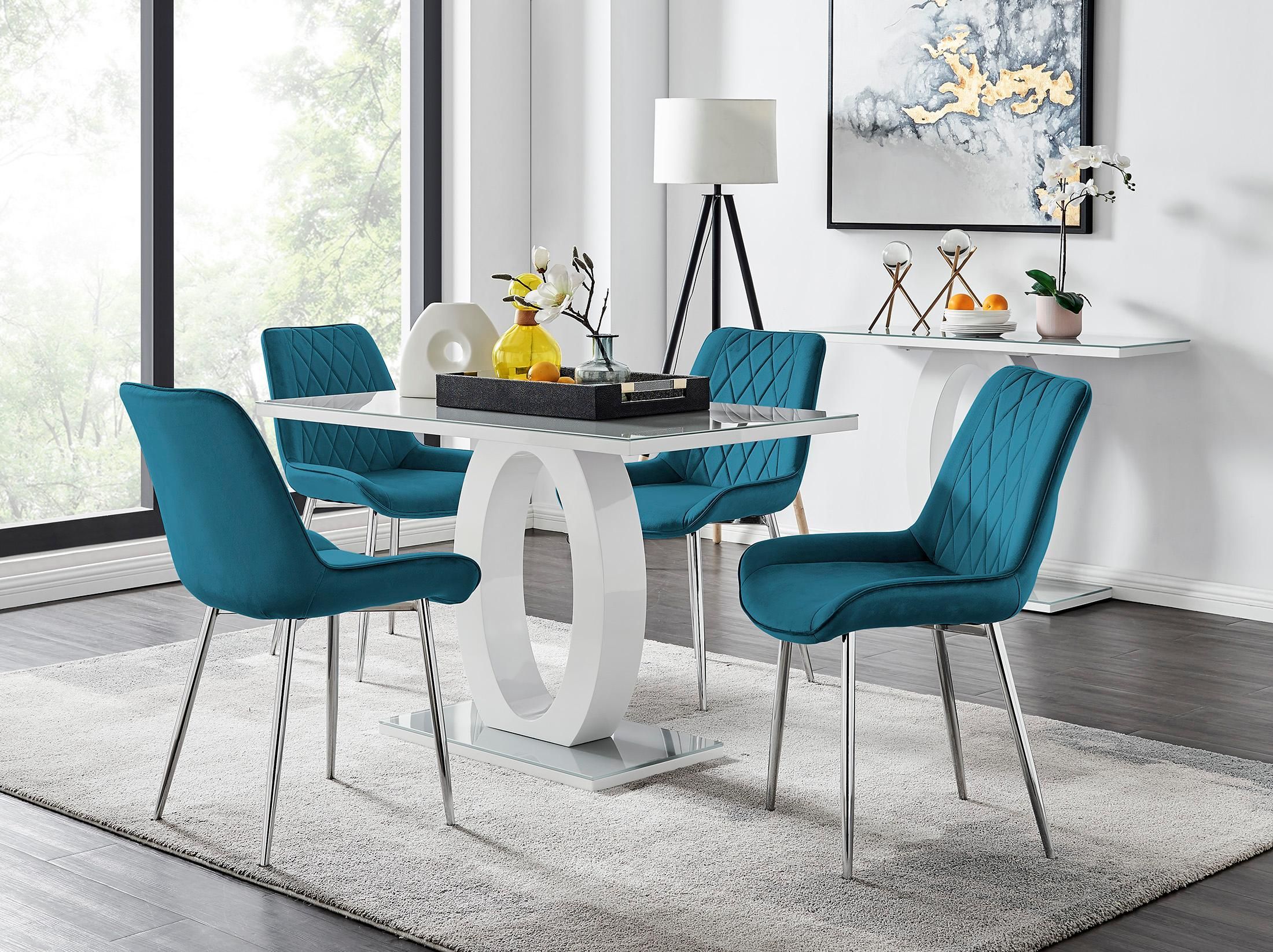 FurnitureboxUK Giovani 4 Grey Dining Table & 4 Pesaro Silver Leg Chairs in Blue