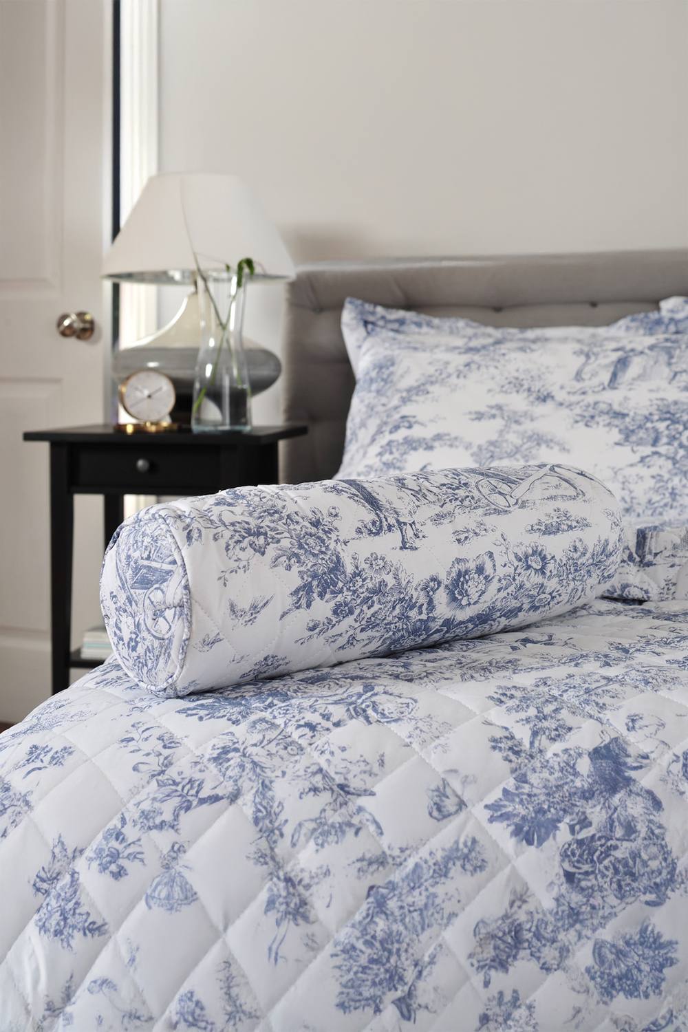 The Lyndon Company Toile de Jouy Long Bolster Filled Cushion in Blue