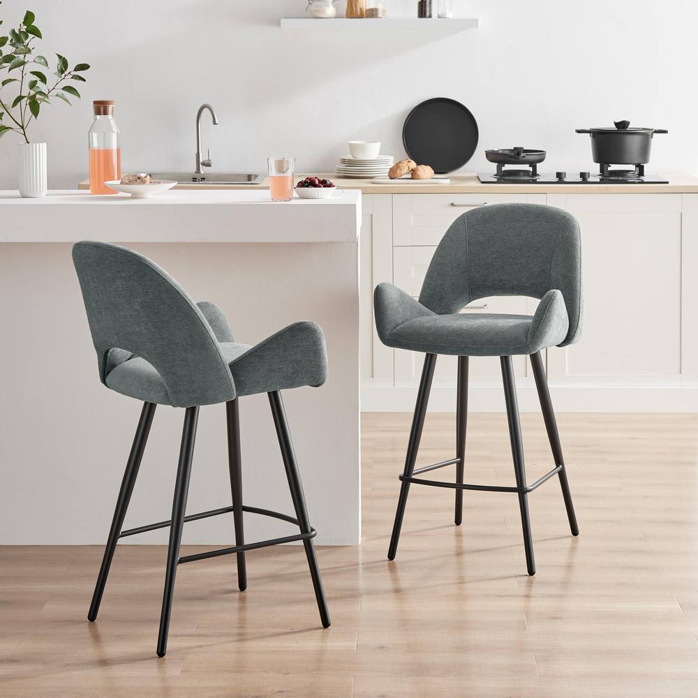 FurnitureboxUK 2x Layla Grey Fabric Bar Chairs