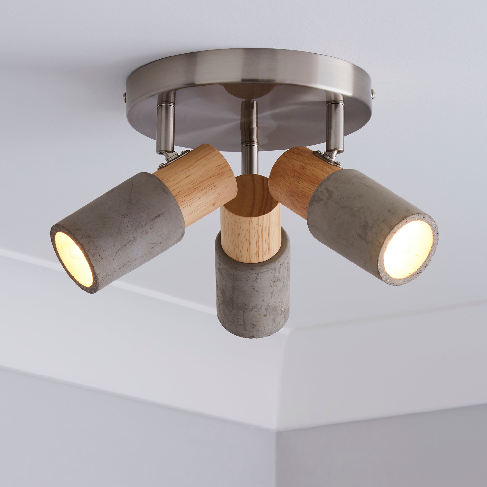 Inka 3 Light Concrete Wood Spotlight Grey and Brown