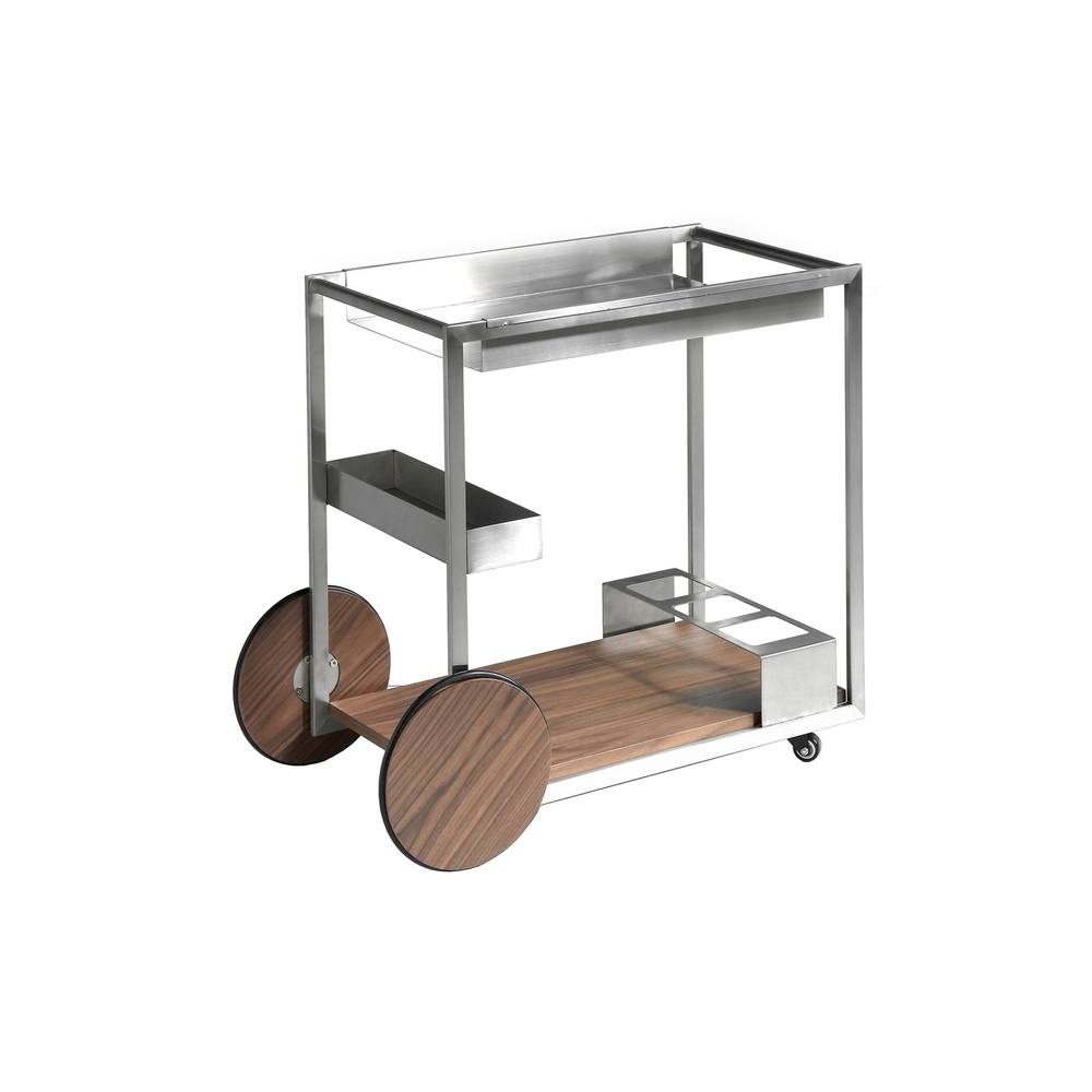 Angel Cerda Minibar Trolley Polished Steel & Walnut Veneer in Brown
