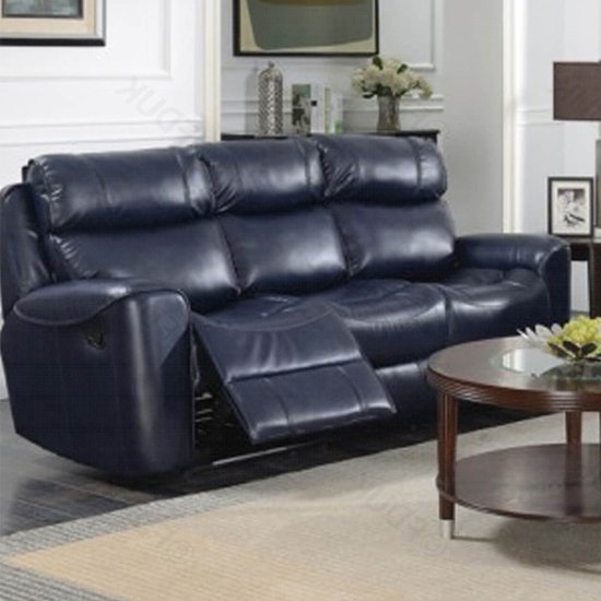 Mebsuta Leather 3 Seater Sofa In Navy