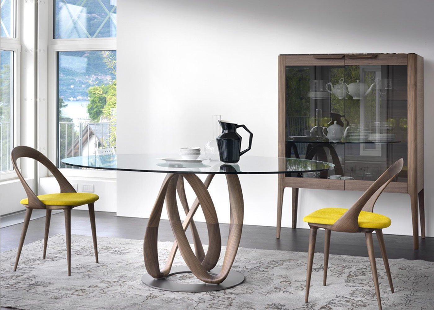 Porada Infinity Elliptical Dining Table, Canaletta Walnut