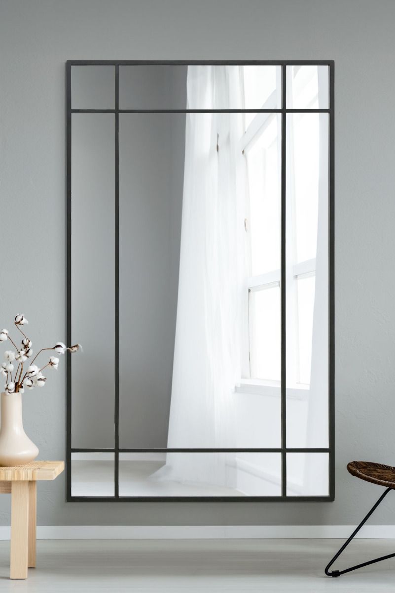 MirrorOutlet Black Contemporary Wall & Leaner Mirror 71" X 43" (180 x 110CM)