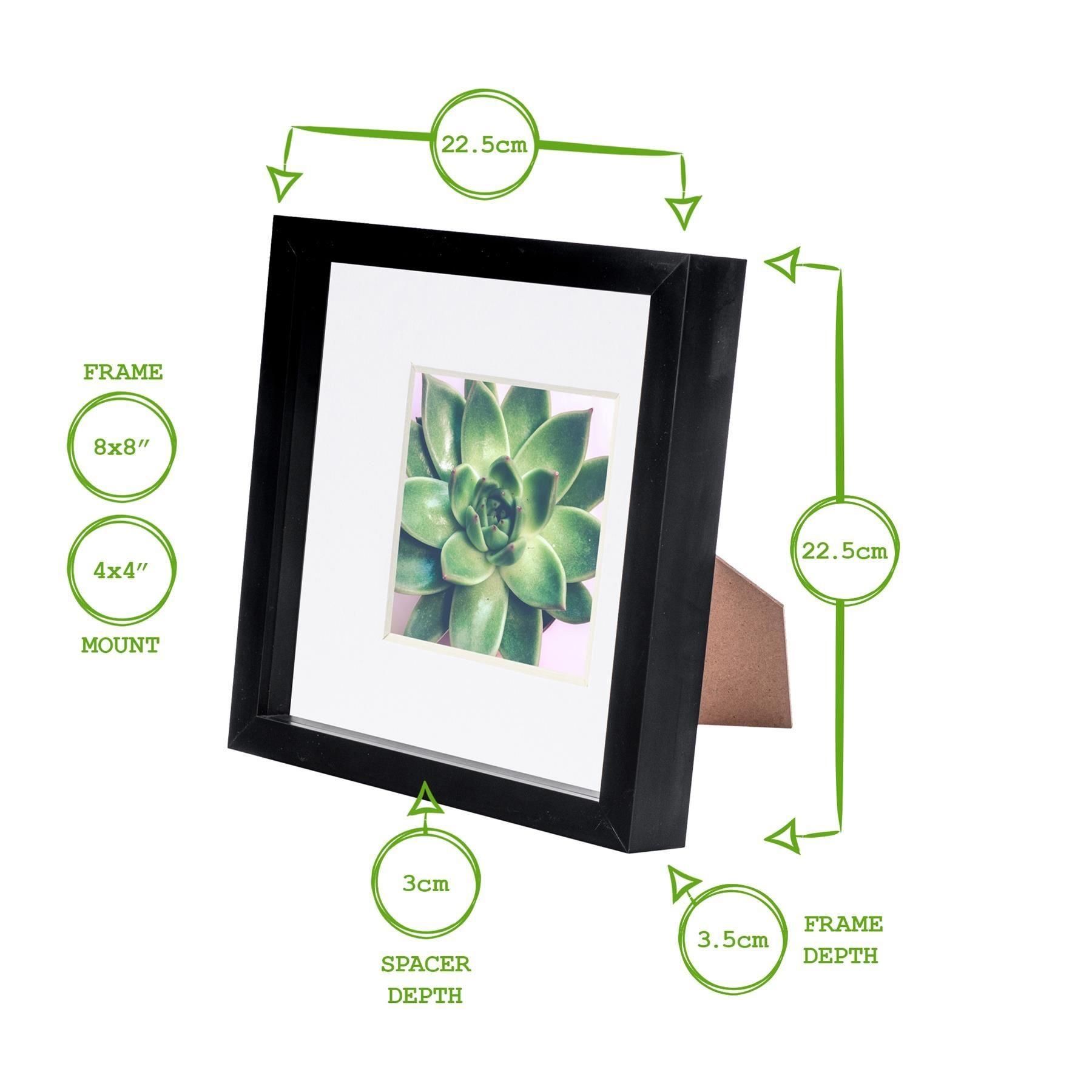 Nicola Spring 3D Box Photo Frame - 8 x 8" with 4 x 4" Mount - Black Mount in Grey 4