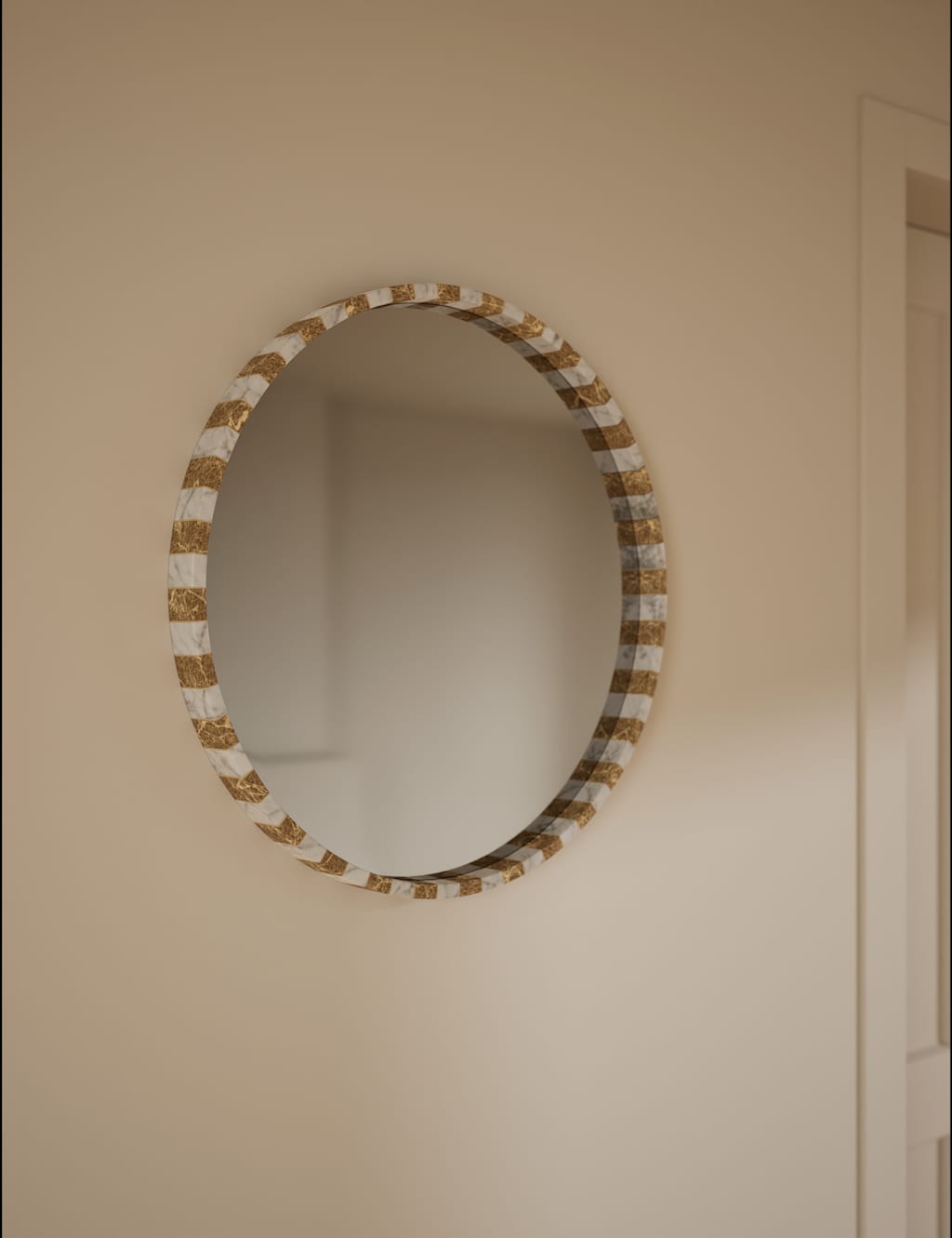 M&S Marble Round Wall Mirror Brown Mix