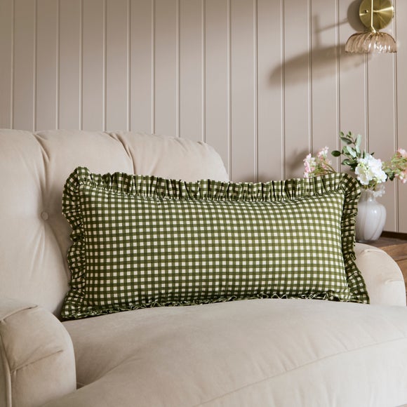 Gingham Frill Cotton Rectangle Cushion