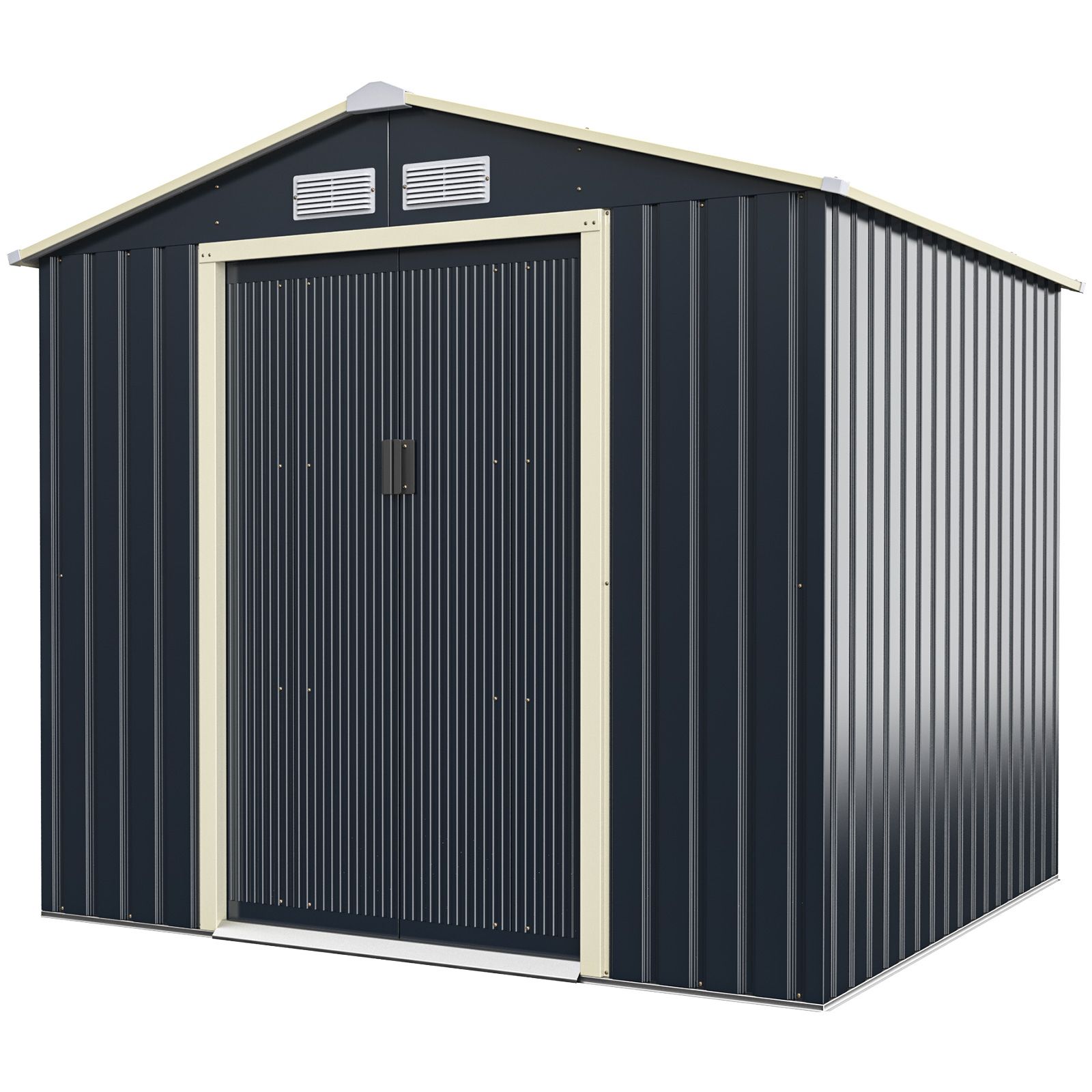Costway 7x4ft Metal Storage Shed & Extension Kit Lockable Tool Storage House in Grey