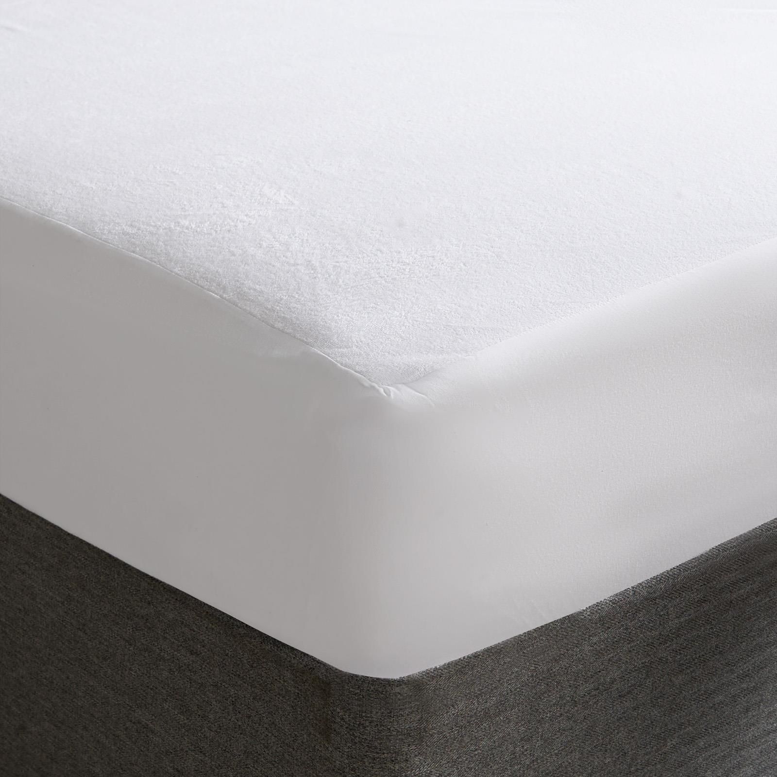 OHS Waterproof Mattress Protector Terry Fleece Topper Elasticated Soft Fitted Sheet in White