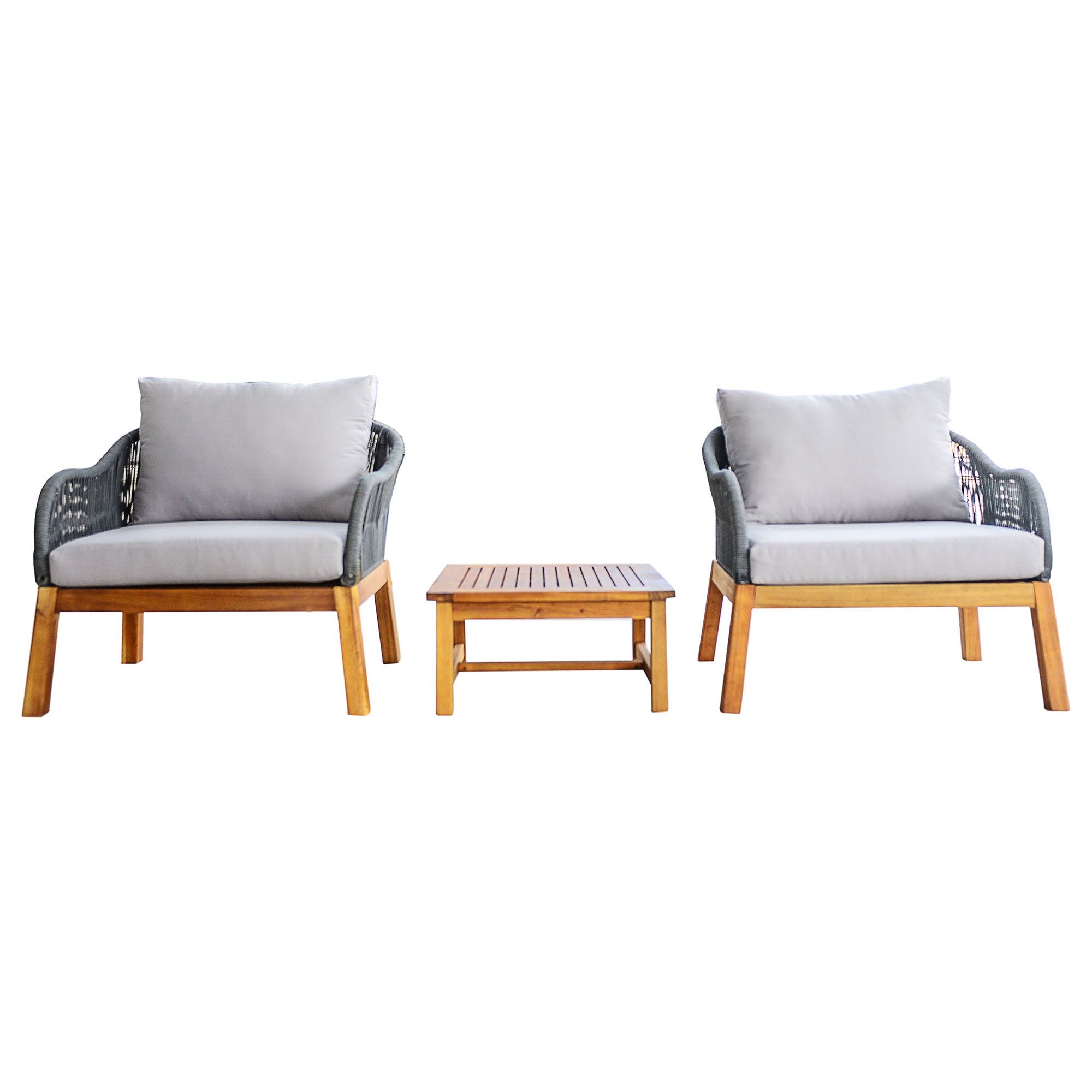 Acacia and Rope Bistro Set Light Grey