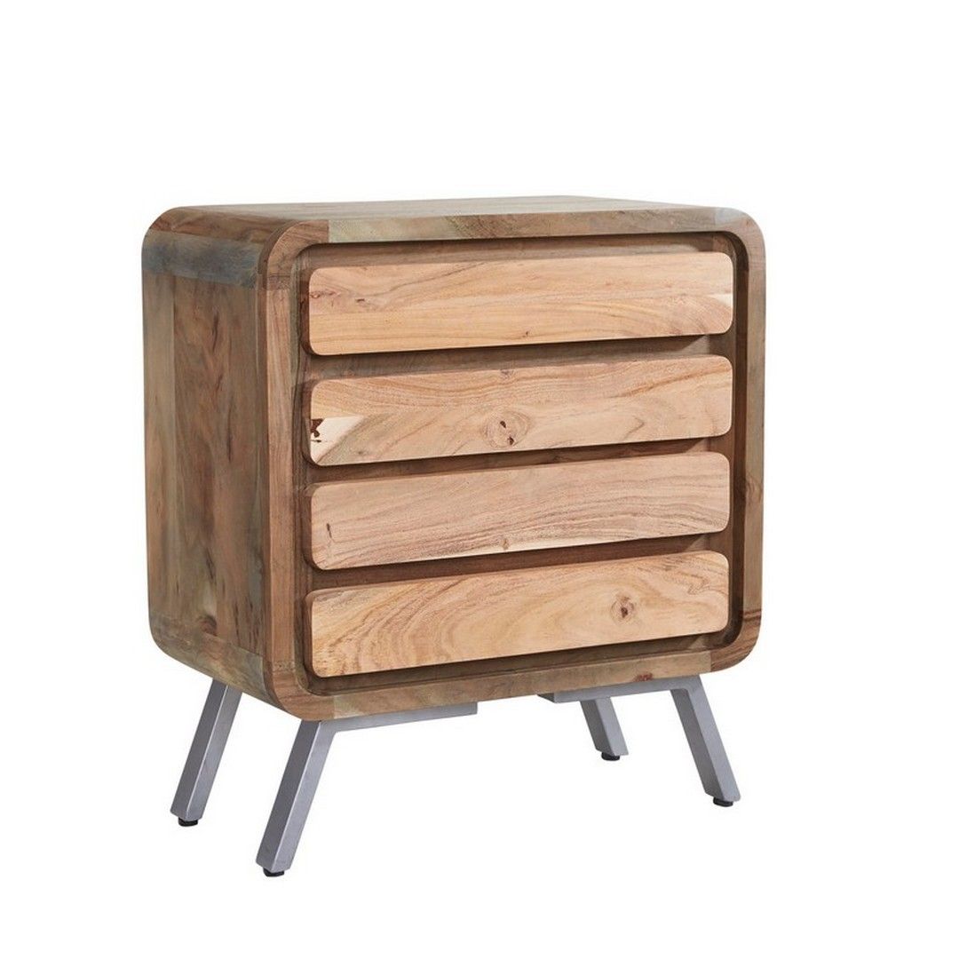 Indian Hub Aspen 4 Drawer Wide Chest - Metal/Wood - L38 x W70 x H70 cm in Brown