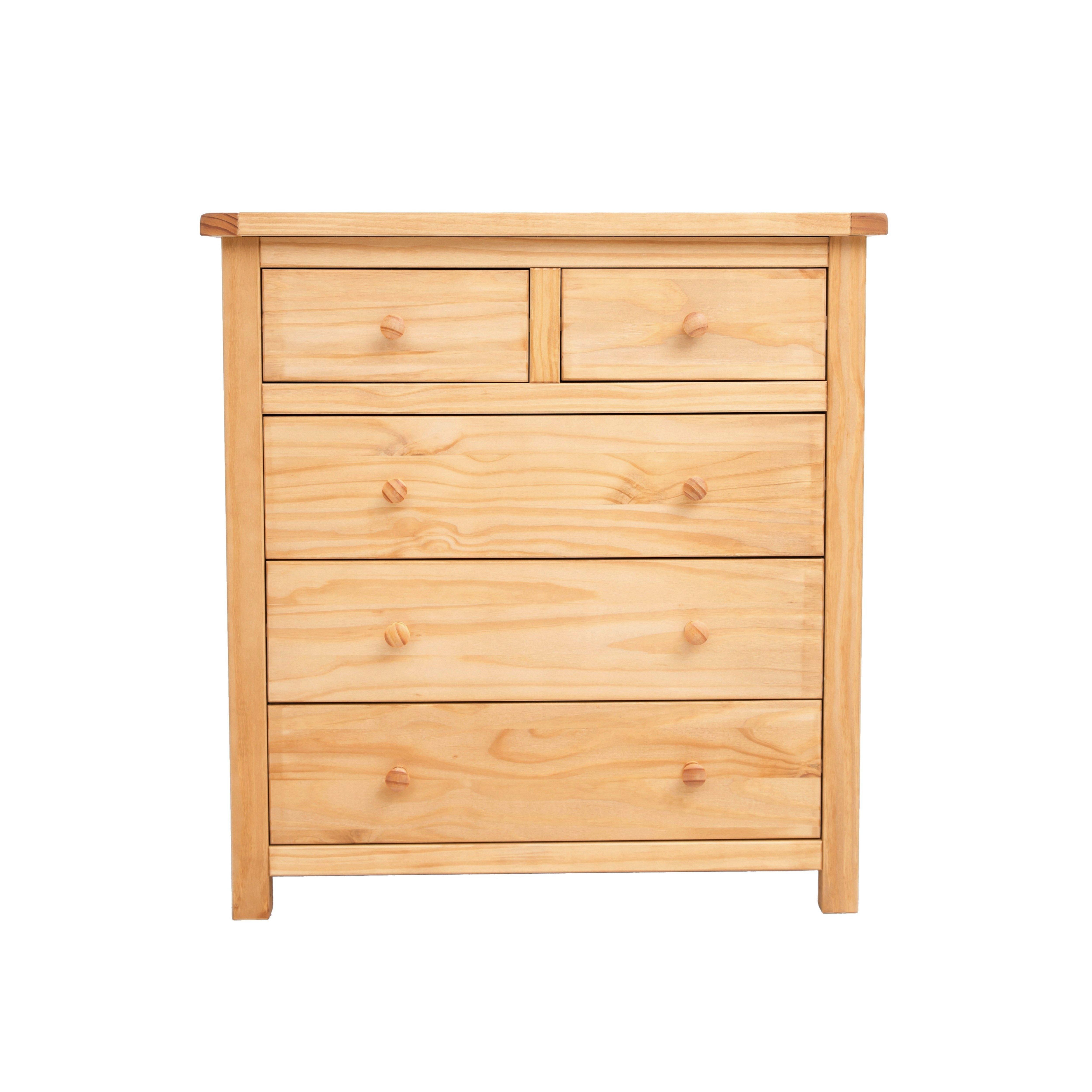 Cabinet Bits Lugo 5 Drawer Chest of Drawers Wood Knob in Light Brown