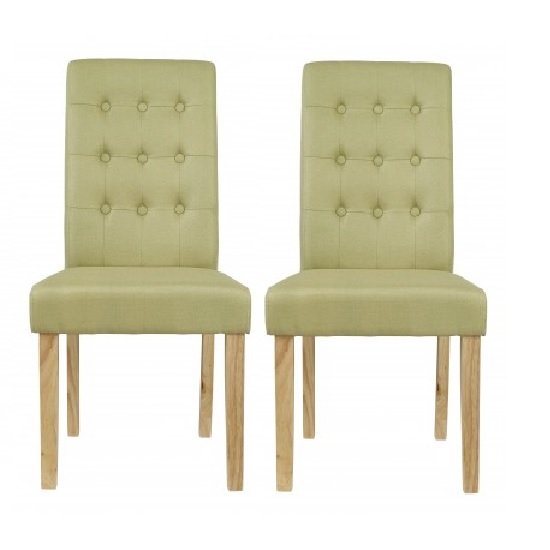 Heskin Dining Chair In Green Linen Style Fabric in A Pair