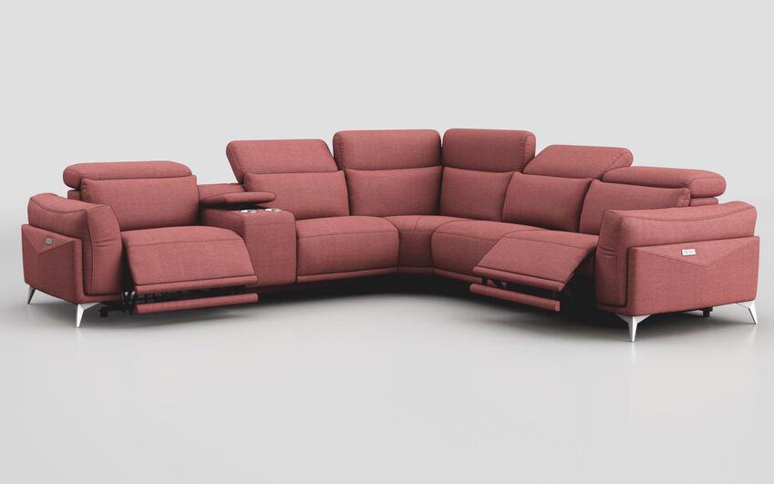 Pink Fabric Gattolino 2 Corner 2 Power Recliner Sofa with Manual Headrests & Console