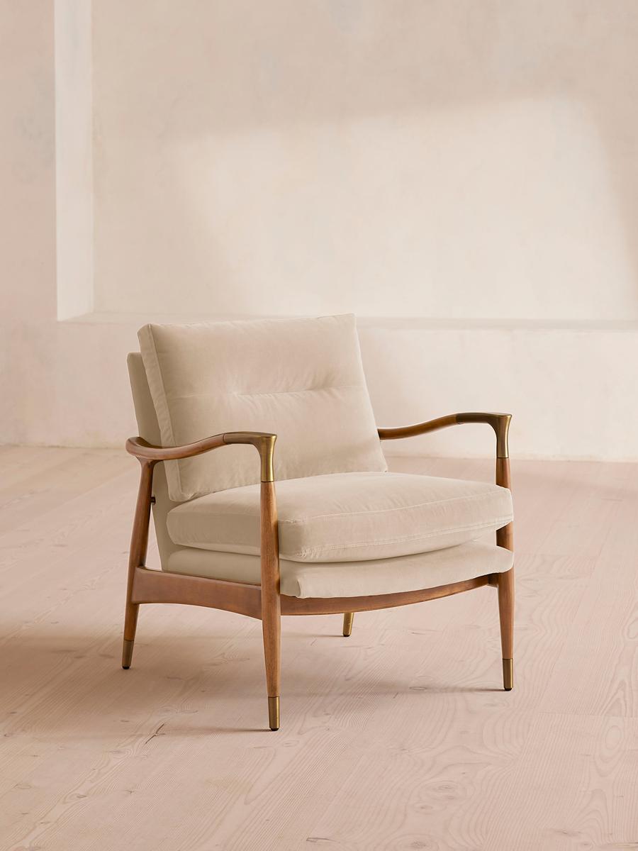 Theodore Oak Armchair, Velvet, Porcelain