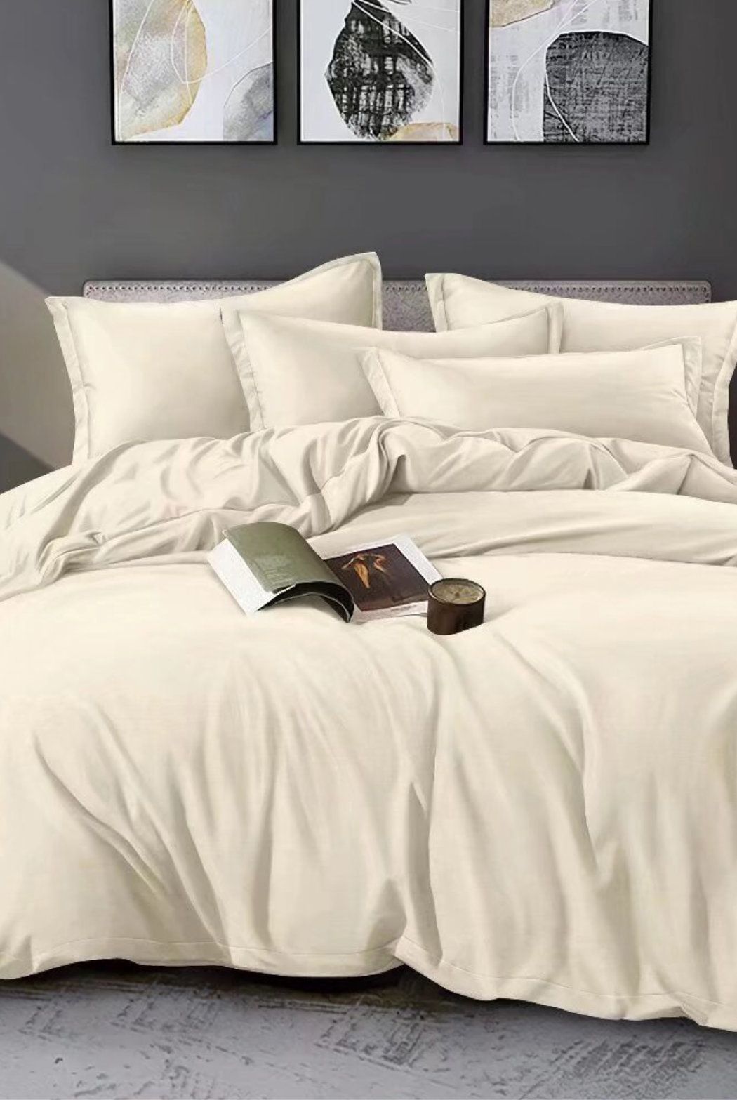 Ezysleep Beige Marl Printed Duvet Set in Natural