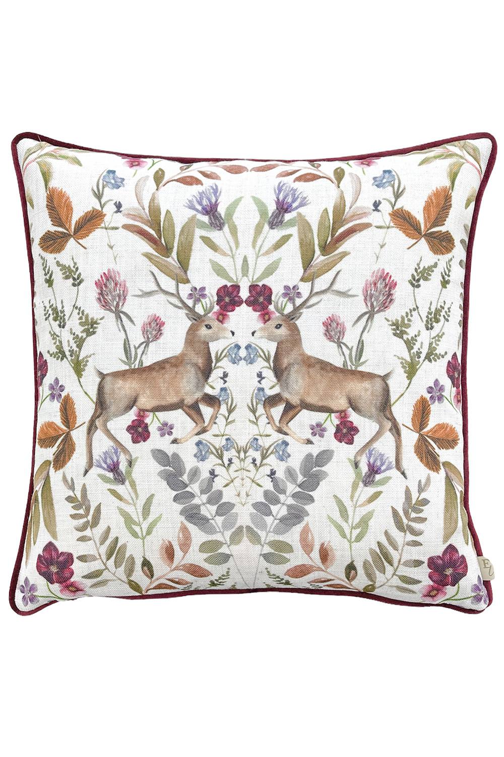 Evans Lichfield Mirrored Stag Watercolour Printed Piped Cushion in Red