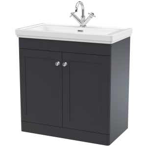 Classique Soft Black Floor Standing 2-Door Vanity & Basin 1 Tap Hole - 865 x 830mm