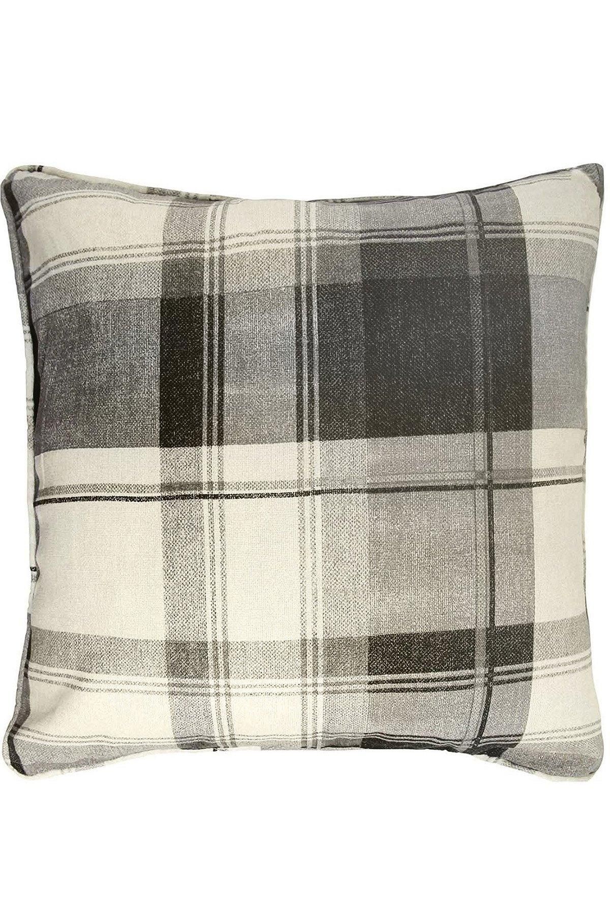 Fusion 'Balmoral Tartan' Warm Woven Check 100% Cotton Filled Cushion in Dark Grey
