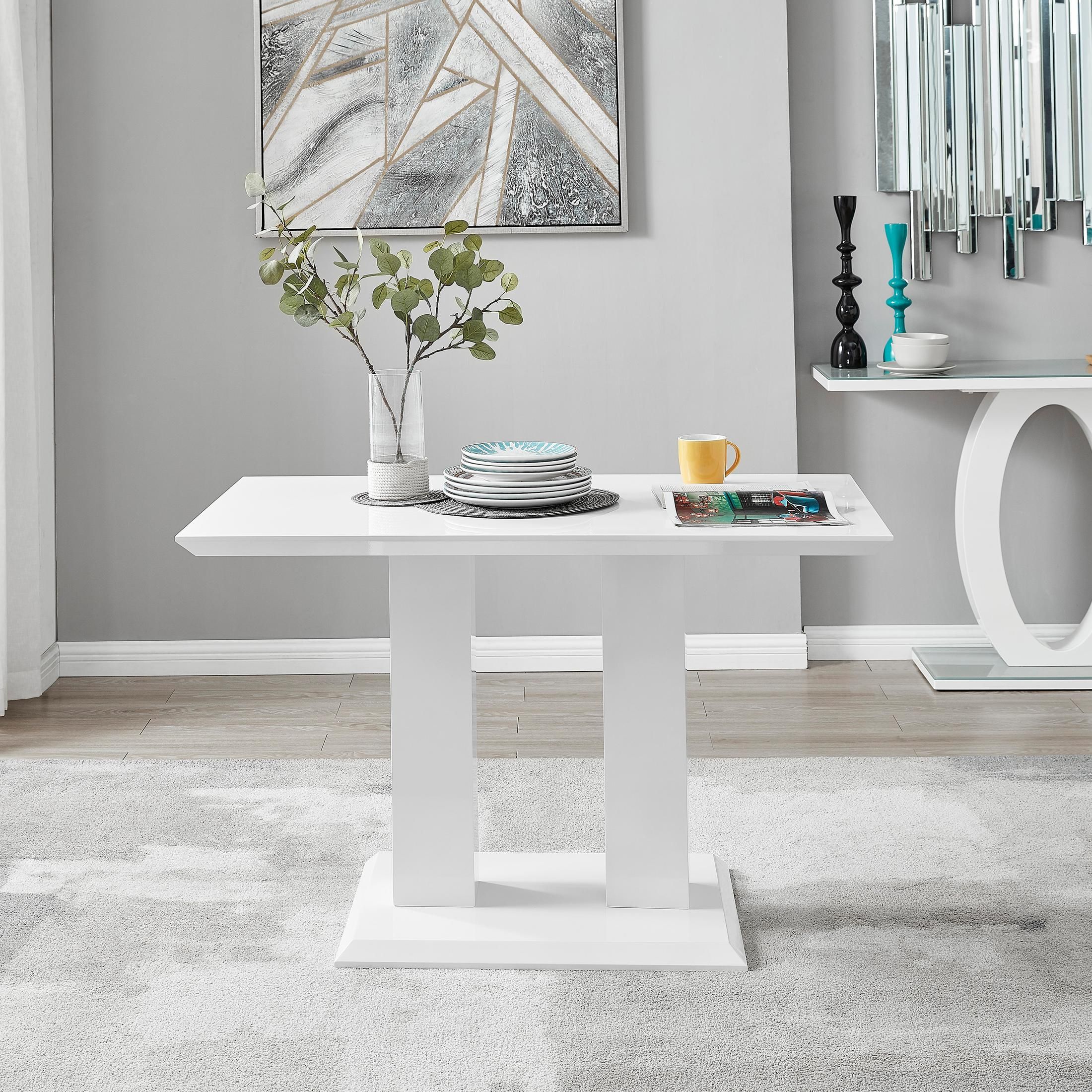 FurnitureboxUK Imperia 120cm 4-Seater Modern High Gloss Pillared Dining Table in White