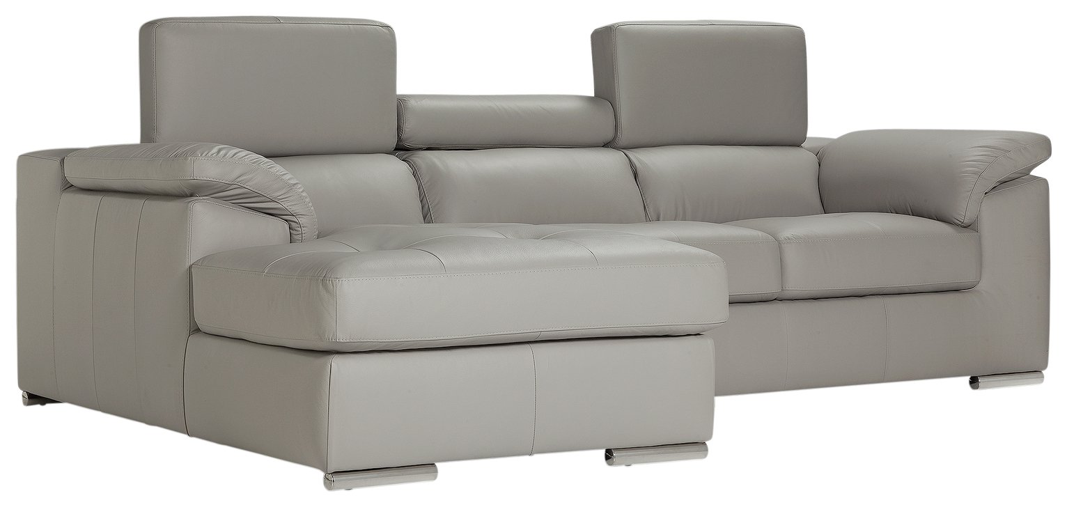 Argos Home Valencia Left Corner Leather Sofa - Light Grey
