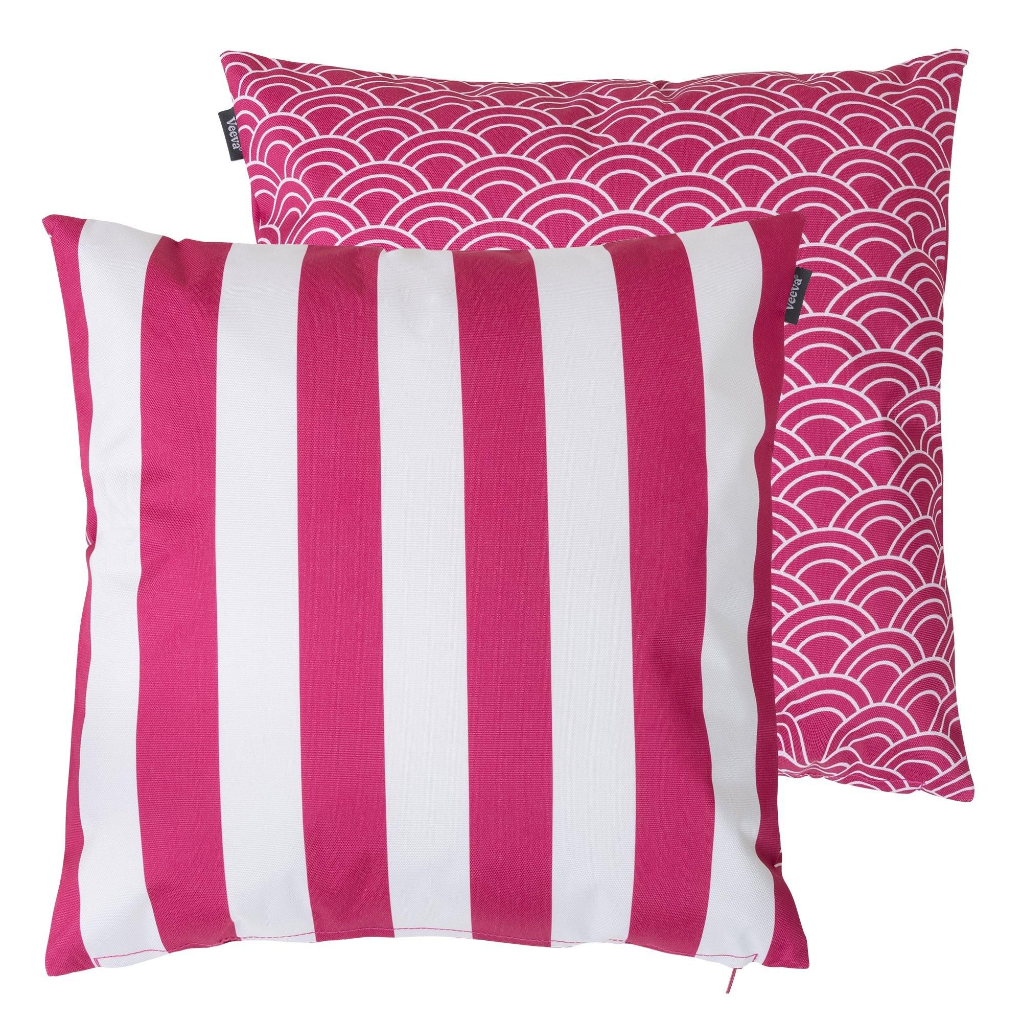 icon Deck Stripe Set of 2 Navy Blue Outdoor Cushion in Pink