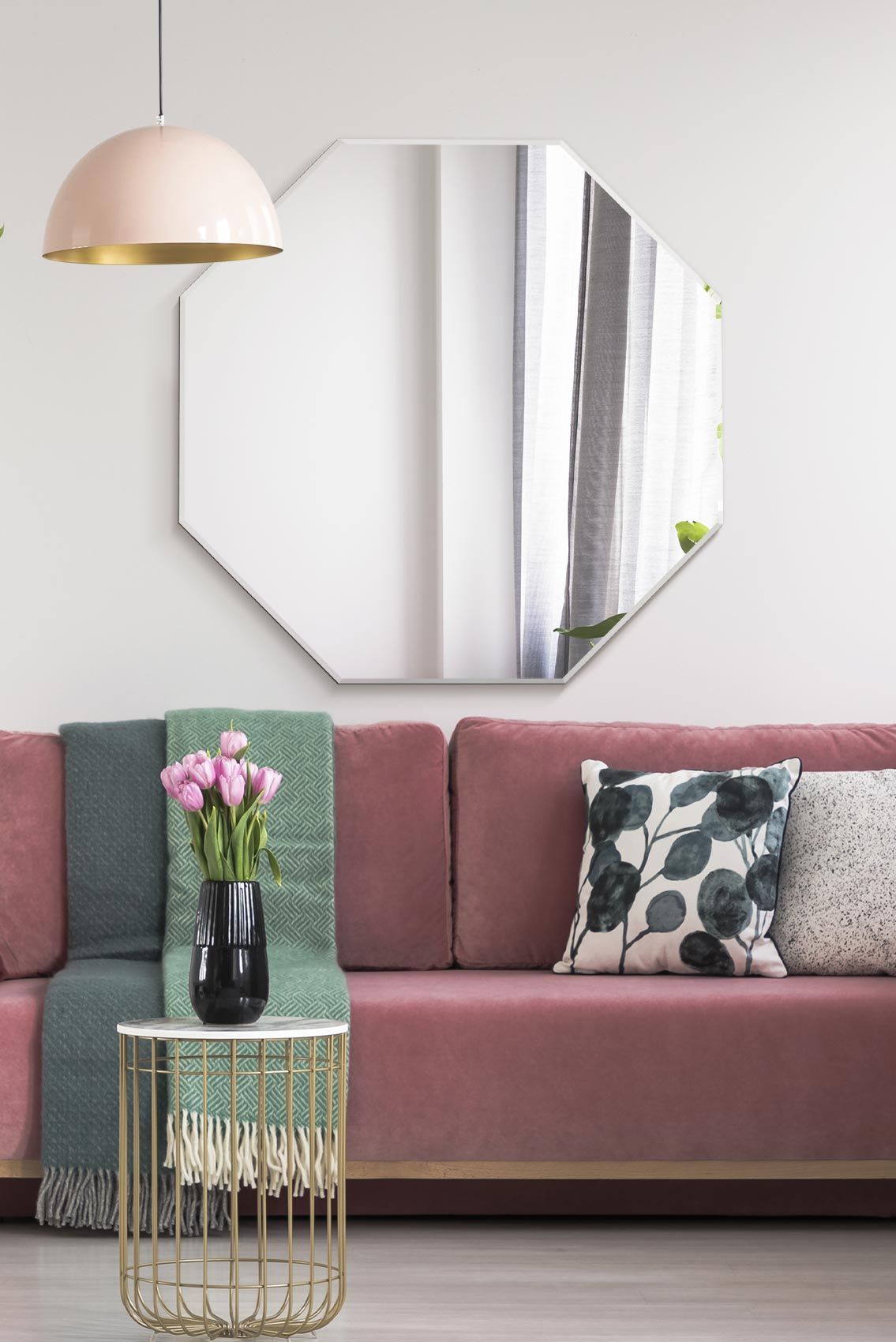 MirrorOutlet All Glass Modern Bevelled Octagonal Wall Mirror 31" X 31" (80x80CM) in Silver