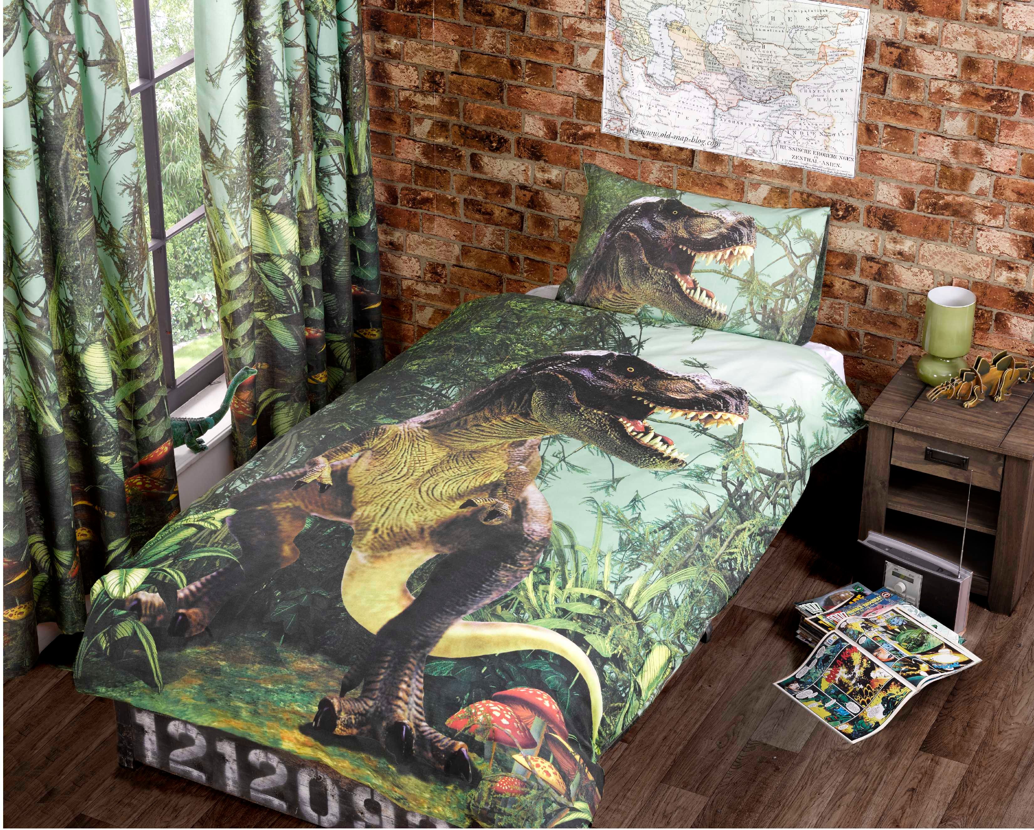 Rapport Home T Rex Polycotton Duvet Cover Set With Pillowcase in Dark Green