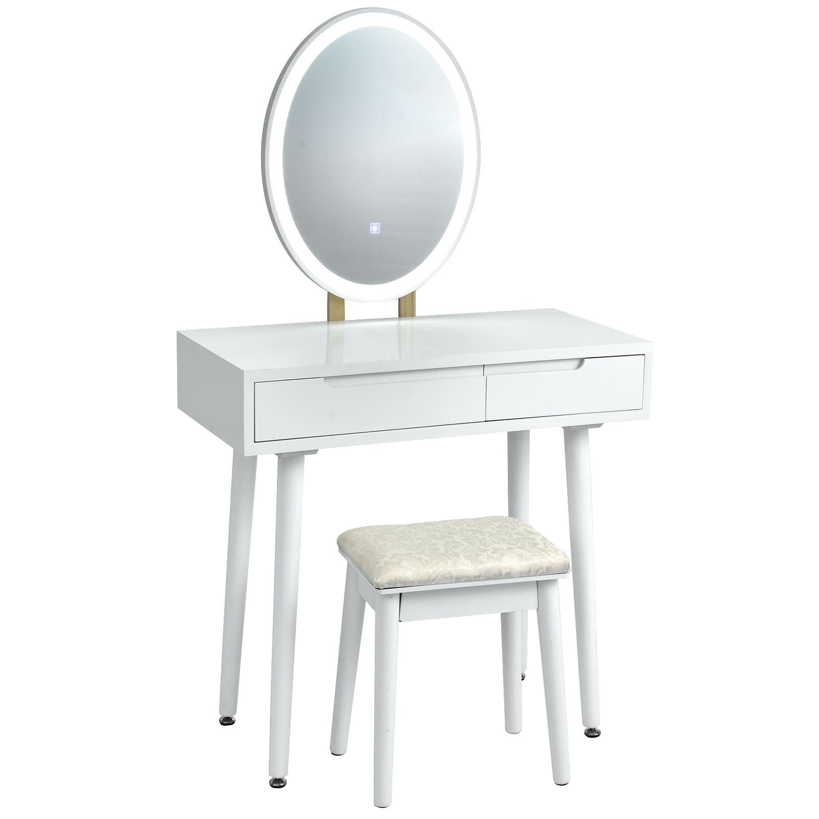 Costway Vanity Table Set with Lighted Mirror & 3 Color Lighting Modes in White