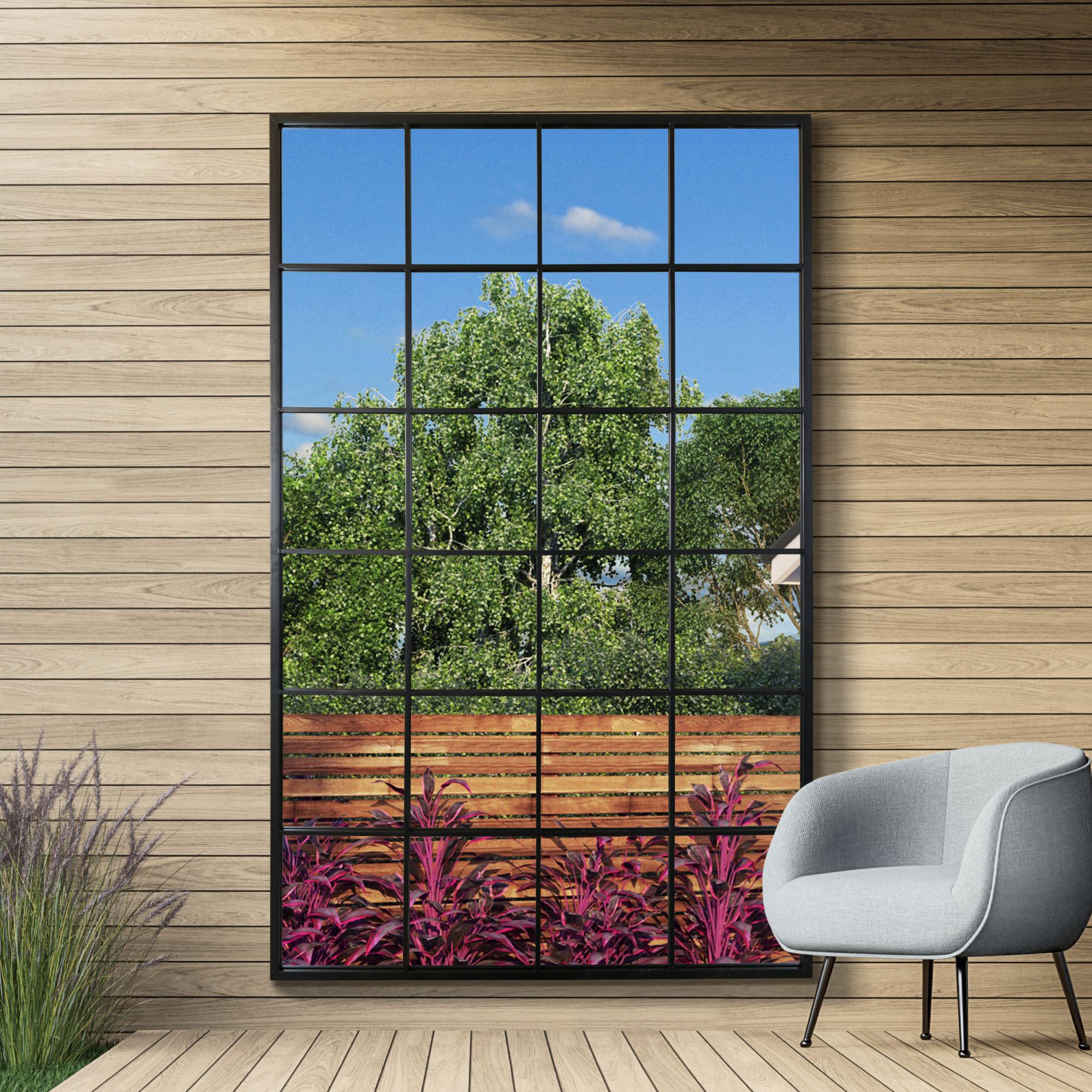 MirrorOutlet Black Modern Window Garden Wall Mirror 69" X 43" (174CM X 110CM) 2