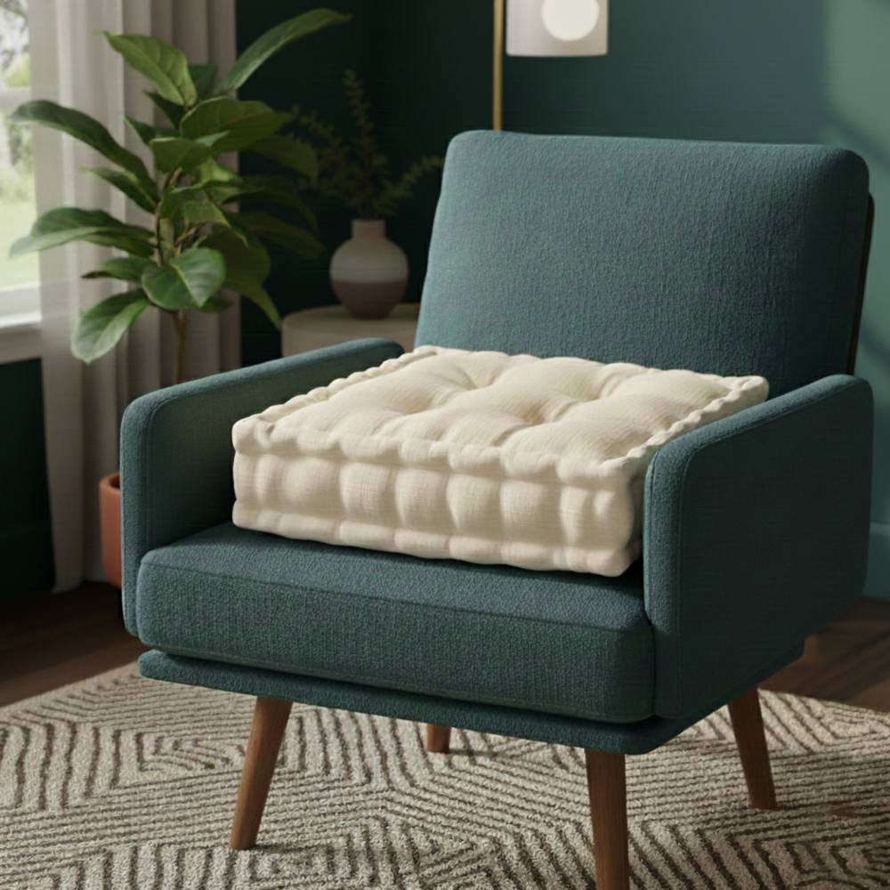 Snug City Teddy Fabric Square Booster Cushion Soft Seat Riser Pad Dining Chair in Cream