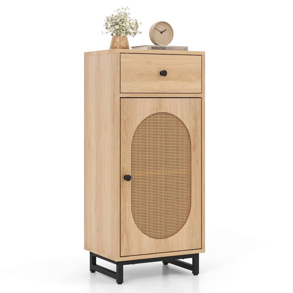 Costway PE Rattan Storage Cabinet Floor Cabinet w/ Slide Out Drawer in Natural