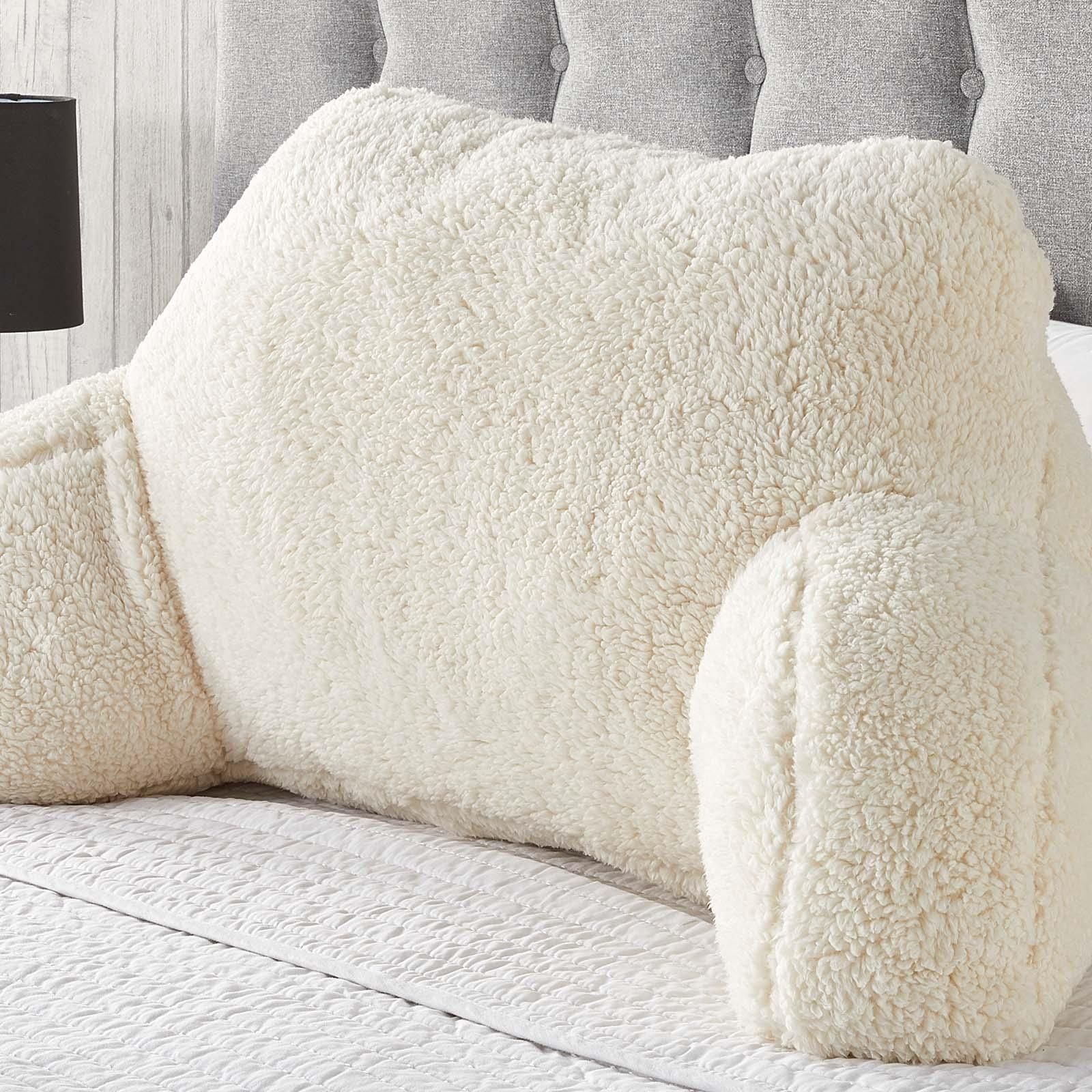 OHS Teddy Fleece Bed Reading Cushion Pillow with Arms Lumbar Support in Cream