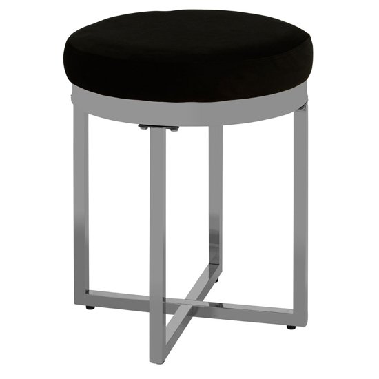 Alluras Black Velvet Stool In Silver Frame